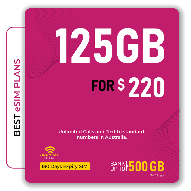Skytel's best 125GB Prepaid eSIM Australia Plan for 180 days