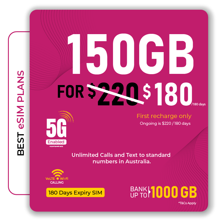 Skytel's best 150GB Prepaid eSIM Australia Plan for 180 days