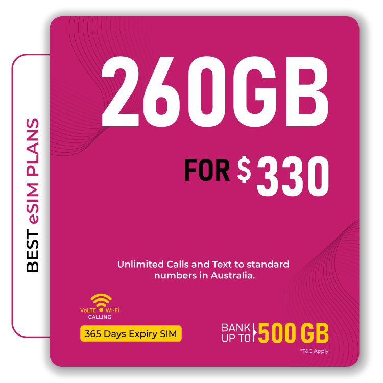 Skytel's best 260GB for 365 days eSIM Australia Plan
